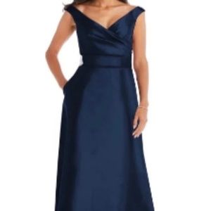 Alfred Sung Navy Off The Shoulder Gown size10